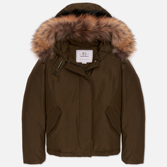 Женская куртка парка Woolrich Arctic Raccoon Short, цвет зелёный, размер XS
