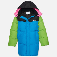 Женский пуховик MSGM Color Block Long, цвет голубой