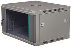 Шкаф настенный 19", 6U W&T C066045GWTWOF 600x450 мм, дверь стекло, цвет серый. Без вент.