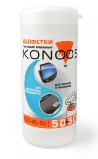 Салфетки Konoos KDC-50-50 универсальные, влажные, чистящие для очистки экранов/мониторов, 50шт белых/50шт синих
