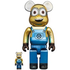 Фигура Bearbrick Medicom Toy Minion Dave Chrome Version 400% and 100%