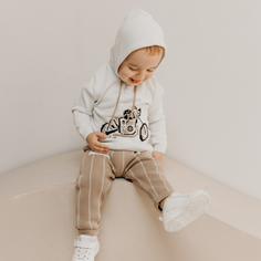 Комплекты детской одежды Leoking Костюм для мальчика кофта с мотоциклом и капюшоном и штанишки из 100% хлопка 8355