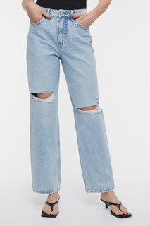 брюки джинсовые женские Джинсы straight прямые с рваными коленями Befree