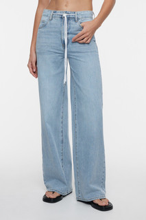 брюки джинсовые женские Джинсы wide leg широкие с поясом-шнурком в кулиске Befree