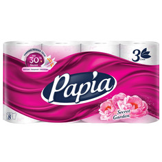 Бумага туалетная бумага туалетная PAPIA Secret Garden 8 шт в уп. 3-слойные 140 листов парфюмированная белая