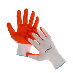 Перчатки нейлоновые, с нитриловым обливом, размер 10, оранжевые Greengo