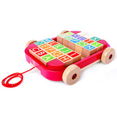 Каталки-игрушки Каталка-игрушка Hape тележка с кубиками и английским алфавитом