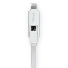 Кабель Partner USB 2.0 - microUSB/Apple 8pin, 2-в-1, 1м, 2.1A, плоский, белый