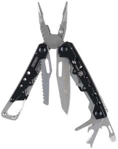 Мультитул Stinger, 105x40 мм, 12 функций, нержавеющая сталь, чёрно-серебристый, нейлоновый чехол