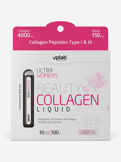 Коллаген питьевой для кожи, волос и ногтей с биотином и витаминами VPLAB Ultra Womens Beauty Collagen & Biotin Liquid, 10 ампул по 10 мл, тропические фрукты, клубника и киви, Белый