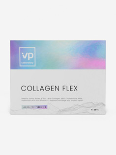 Комплекс для суставов и связок VP Laboratory/VPLAB Collagen flex, коллаген, глюкозамин, хондроитин, MSM, 7 ампул по 25 мл, тропик, Белый