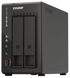 Сетевой RAID-накопитель QNAP TS-253E-8G 2 отсека 3,5"/2,5", 2 порта 2,5 GbE BASE-T, 2 HDMI-порта. Intel Celeron J6412 2,0 ГГц (2,6 ГГц), 8 ГБ.