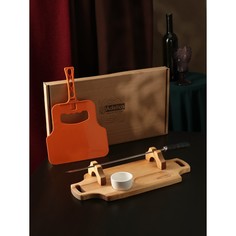 Подарочный набор для подачи шашлыка: доска-тарелка 40×18×5.5 см, шампур 1 шт, опохало, соусник, берёза Adelica