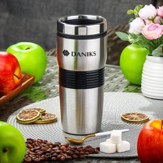 Термокружка нержавеющая сталь, пластик, 0.45 л, Daniks, серебряная, SL-113B