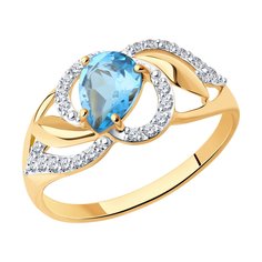 Кольцо SOKOLOV из золота с голубым топазом и фианитами
