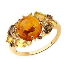 Кольцо SOKOLOV из золота с янтарем и миксом камней