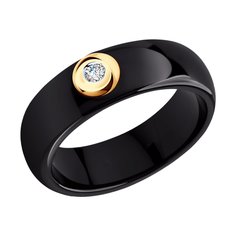 Кольцо SOKOLOV из чёрной керамики с бриллиантом и золотом