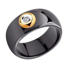 Кольцо SOKOLOV из чёрной керамики с золотом и бриллиантом