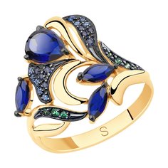 Кольцо SOKOLOV из золота с синими корунд (синт.) и фианитами