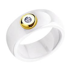 Белое керамическое кольцо с золотом и бриллиантом SOKOLOV