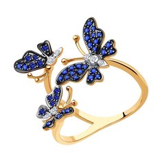 Кольцо с бабочками, украшенными бриллиантами и сапфирами SOKOLOV