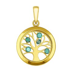 Подвеска SOKOLOV из желтого золота с минеральным стеклом и зелеными фианитами