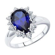 Кольцо SOKOLOV из серебра с корундом сапфировым (синт.) и фианитами