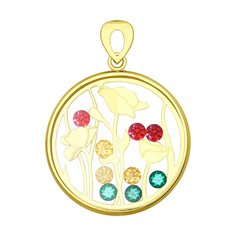 Подвеска SOKOLOV из желтого золота с минеральным стеклом и жёлтыми, зелеными и красными фианитами