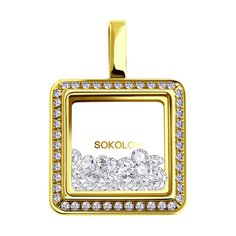 Подвеска SOKOLOV из желтого золота с минеральным стеклом и фианитами