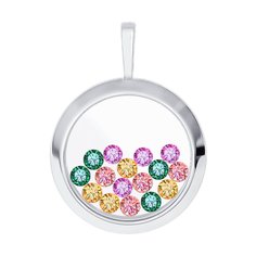 Подвеска SOKOLOV из белого золота с минеральным стеклом и жёлтыми, зелеными, красными и розовыми фианитами