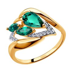 Кольцо SOKOLOV из золота с изумрудом гидротермальным и фианитами