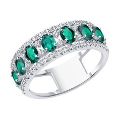 Кольцо SOKOLOV из белого золота с бриллиантами и изумрудами