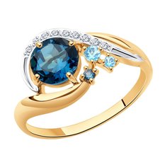 Кольцо SOKOLOV из золота с голубыми и синими топазами и фианитами