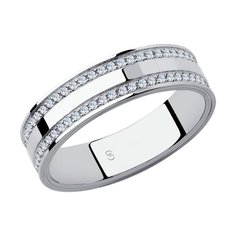 Обручальное кольцо SOKOLOV из белого золота с фианитами, comfort fit, 5 мм, с алмазной гранью