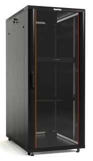 Шкаф напольный 19", 47U Hyperline TTB-4781-AS-RAL9004 2277x800х1000 мм (ВхШхГ), передняя стеклянная дверь со стальными перфорированными боковинами, за