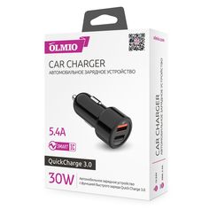 Автомобильное зарядное устройство OLMIO 30W, USBx2, QC, Smart IC, black