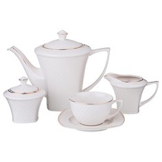 Набор чайный керамика, 15 предметов, на 6 персон, 220 мл, чайник 1100 мл, Lefard, Диаманд голд, 359-296, подарочная упаковка