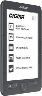 Электронная книга Digma K1G 6" E-ink HD Pearl 758x1024 600MHz 128Mb/4GB/SD/microSDHC темно-серая