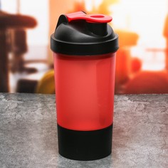 Шейкер спортивный с чашей под протеин, красно-черный, 500 мл NO Brand