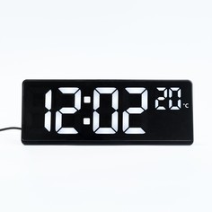 Часы электронные настольные, с будильником, термометром, 2 ааа, белые цифры,17.5 х 6.8 см NO Brand