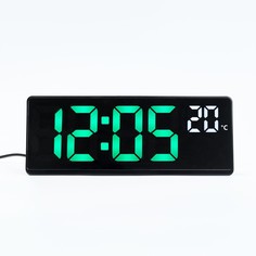 Часы электронные настольные, с будильником, термометром, 2 ааа, зеленые цифры,17.5 х 6.8 см NO Brand