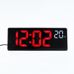 Часы электронные настольные, с будильником, термометром, 2 ааа, красные цифры,17.5 х 6.8 см NO Brand
