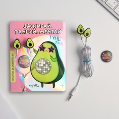 Наушники вакуумные и значок Like me