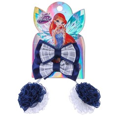 Набор для волос, винкс, 2 зажима, резинка с синими элементами, 7,5*7,5 см Winx