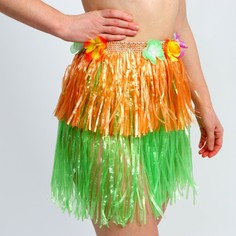Гавайская юбка, 40 см, двухцветная оранжево-зеленая Страна Карнавалия