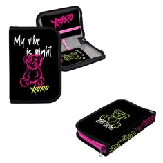 Пенал 1 секция 140 х 210 х 40 мм, откидной карман и косметичка, тканевый, calligrata content