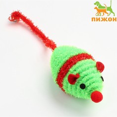 Мышь новогодняя погремушка с бубенчиком, 8 см, зеленая/красная Пижон