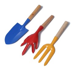 Набор садового инструмента, 3 предмета: совок, рыхлитель, вилка, длина 28 см, деревянные ручки Greengo
