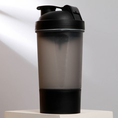 Шейкер спортивный с чашей под протеин, черный, 500 мл NO Brand