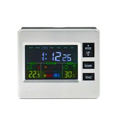 Часы электронные настольные с метеостанцией, с календарем и будильником 7.7 х 8.6 см.серебро NO Brand